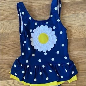 Mini Boden Navy Blue Polka Dot Daisy Bathingsuit